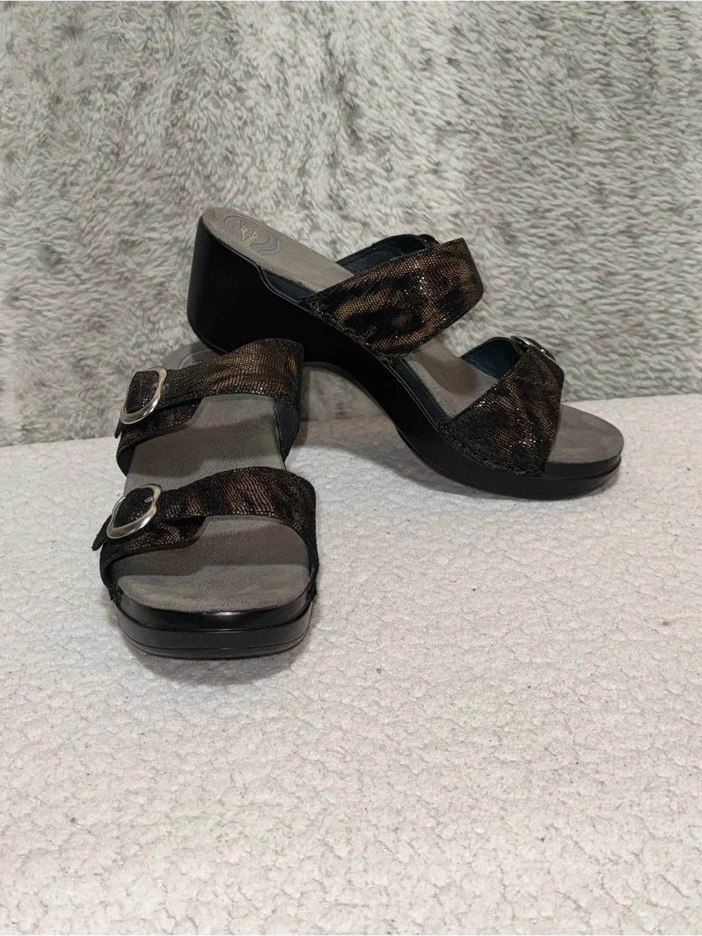 Dansko Sophie Metallic Python Leather Slide Wedge Sandals Size EU 41